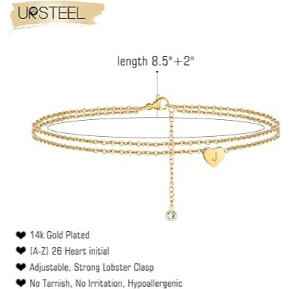 Gold Initial Ankle Bracelet 14K Gold Plated Personalized Letter J Anklet Gift - Picture 6 of 6